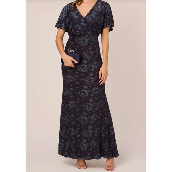 Adrianna Papell Navy Blue Sequin Lace Gown Short Sleeve Stretch Size 18W - Picture 12 of 12